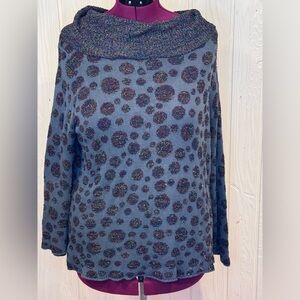 Textures Cowl Neck Blue with Multicolor Dots Sweater, Size 1